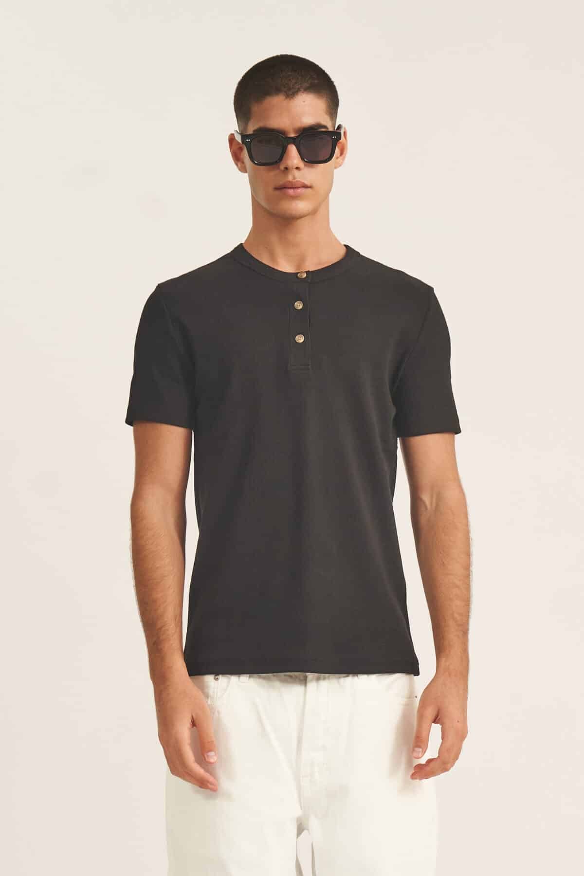 Rib Button T-Shirt